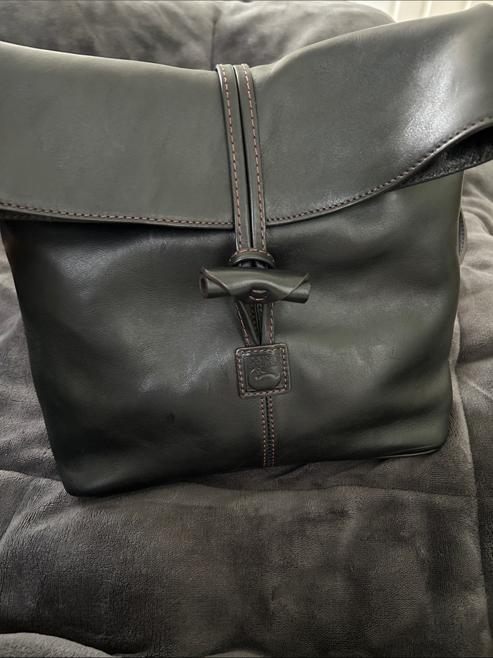 Dooney & Bourke Black Leather Crossbody with Brown Contrast Stitching